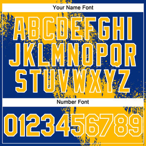 Custom Gold Royal-White 3D Pattern Abstract Brush Stroke Two-Button Unisex Softball Jersey