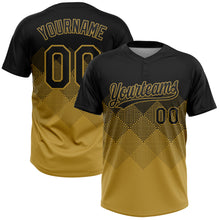 Load image into Gallery viewer, Custom Black Old Gold 3D Gradient Square Shape Two-Button Unisex Softball Jersey
