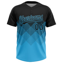 Load image into Gallery viewer, Custom Black Sky Blue 3D Gradient Square Shape Two-Button Unisex Softball Jersey
