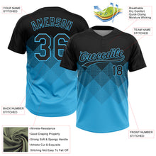 Load image into Gallery viewer, Custom Black Sky Blue 3D Gradient Square Shape Two-Button Unisex Softball Jersey
