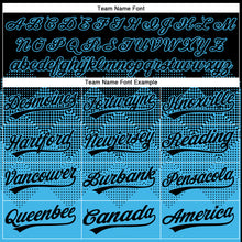 Load image into Gallery viewer, Custom Black Sky Blue 3D Gradient Square Shape Two-Button Unisex Softball Jersey

