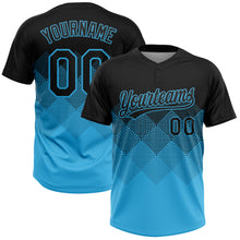 Load image into Gallery viewer, Custom Black Sky Blue 3D Gradient Square Shape Two-Button Unisex Softball Jersey
