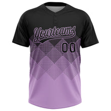 Load image into Gallery viewer, Custom Black Light Purple 3D Gradient Square Shape Two-Button Unisex Softball Jersey
