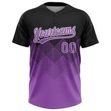 Load image into Gallery viewer, Custom Black Medium Purple-White 3D Gradient Square Shape Two-Button Unisex Softball Jersey
