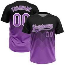 Load image into Gallery viewer, Custom Black Medium Purple-White 3D Gradient Square Shape Two-Button Unisex Softball Jersey
