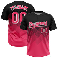 Load image into Gallery viewer, Custom Black Neon Pink-White 3D Gradient Square Shape Two-Button Unisex Softball Jersey
