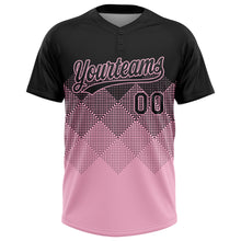 Load image into Gallery viewer, Custom Black Light Pink 3D Gradient Square Shape Two-Button Unisex Softball Jersey
