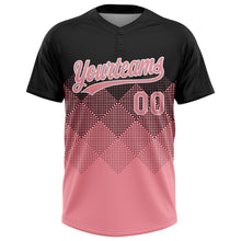 Load image into Gallery viewer, Custom Black Medium Pink-White 3D Gradient Square Shape Two-Button Unisex Softball Jersey
