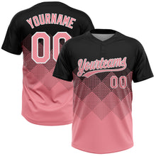 Load image into Gallery viewer, Custom Black Medium Pink-White 3D Gradient Square Shape Two-Button Unisex Softball Jersey
