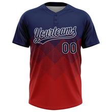 Load image into Gallery viewer, Custom Navy Red-White 3D Gradient Square Shape Two-Button Unisex Softball Jersey
