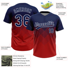 Load image into Gallery viewer, Custom Navy Red-White 3D Gradient Square Shape Two-Button Unisex Softball Jersey
