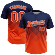 Load image into Gallery viewer, Custom Navy Orange-White 3D Gradient Square Shape Two-Button Unisex Softball Jersey
