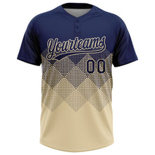 Load image into Gallery viewer, Custom Navy Cream 3D Gradient Square Shape Two-Button Unisex Softball Jersey

