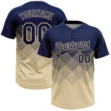 Load image into Gallery viewer, Custom Navy Cream 3D Gradient Square Shape Two-Button Unisex Softball Jersey
