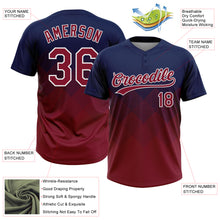 Load image into Gallery viewer, Custom Navy Crimson-White 3D Gradient Square Shape Two-Button Unisex Softball Jersey
