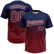 Load image into Gallery viewer, Custom Navy Crimson-White 3D Gradient Square Shape Two-Button Unisex Softball Jersey
