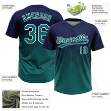 Load image into Gallery viewer, Custom Navy Teal-White 3D Gradient Square Shape Two-Button Unisex Softball Jersey
