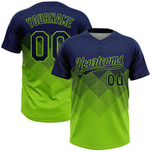 Load image into Gallery viewer, Custom Navy Neon Green 3D Gradient Square Shape Two-Button Unisex Softball Jersey
