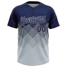 Load image into Gallery viewer, Custom Navy Silver 3D Gradient Square Shape Two-Button Unisex Softball Jersey
