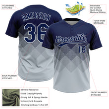 Load image into Gallery viewer, Custom Navy Silver 3D Gradient Square Shape Two-Button Unisex Softball Jersey
