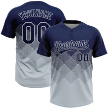Load image into Gallery viewer, Custom Navy Silver 3D Gradient Square Shape Two-Button Unisex Softball Jersey
