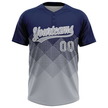 Load image into Gallery viewer, Custom Navy Gray-White 3D Gradient Square Shape Two-Button Unisex Softball Jersey
