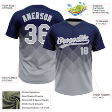 Load image into Gallery viewer, Custom Navy Gray-White 3D Gradient Square Shape Two-Button Unisex Softball Jersey

