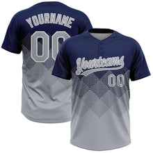 Load image into Gallery viewer, Custom Navy Gray-White 3D Gradient Square Shape Two-Button Unisex Softball Jersey
