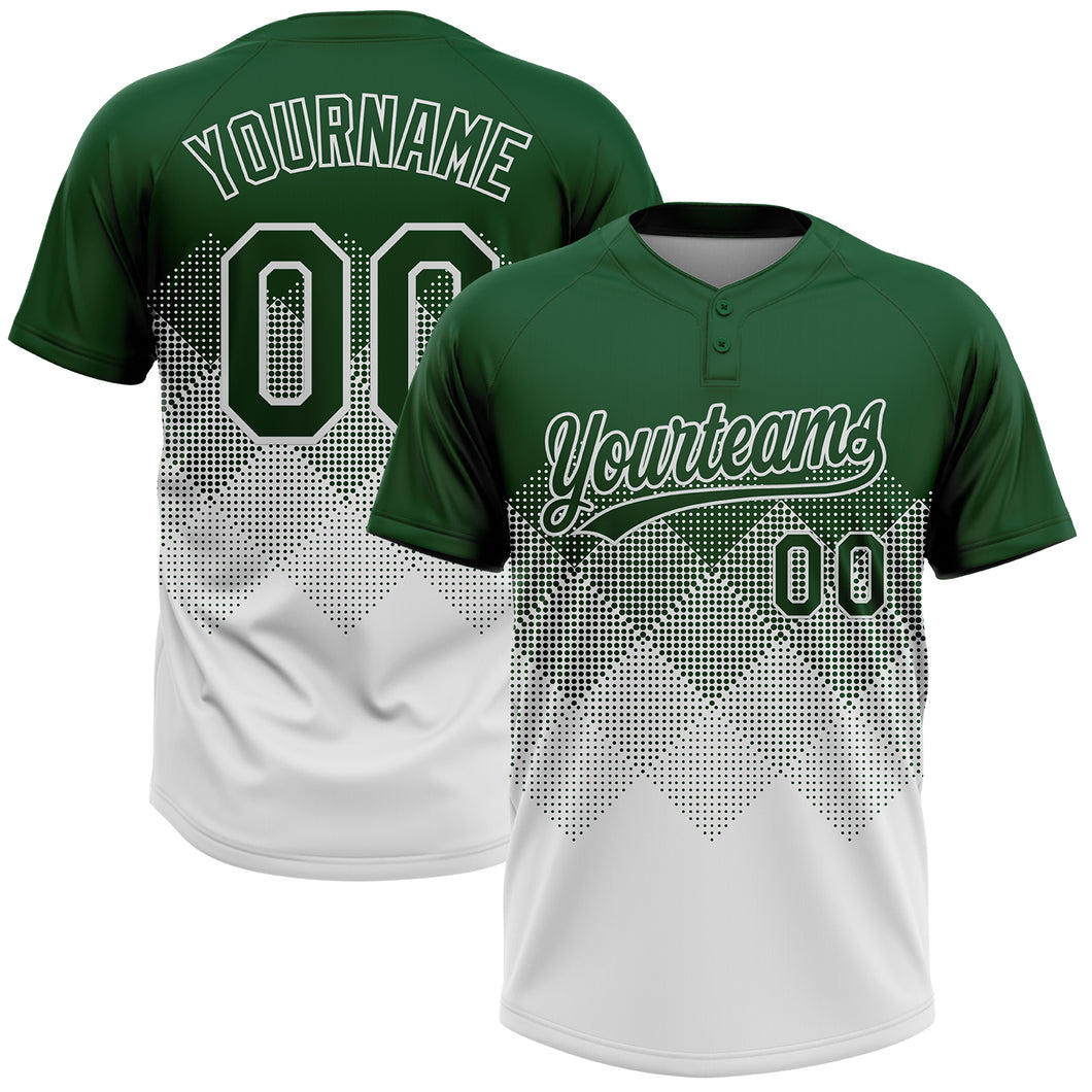 Custom Green White 3D Gradient Square Shape Two-Button Unisex Softball Jersey