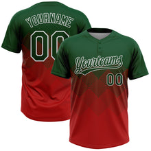 Load image into Gallery viewer, Custom Green Red-White 3D Gradient Square Shape Two-Button Unisex Softball Jersey
