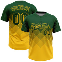 Load image into Gallery viewer, Custom Green Yellow 3D Gradient Square Shape Two-Button Unisex Softball Jersey
