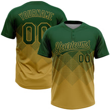 Load image into Gallery viewer, Custom Green Old Gold 3D Gradient Square Shape Two-Button Unisex Softball Jersey
