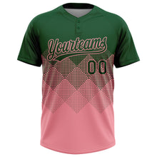 Load image into Gallery viewer, Custom Green Medium Pink 3D Gradient Square Shape Two-Button Unisex Softball Jersey
