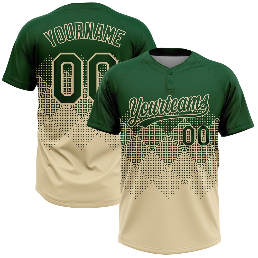 Custom Green Cream 3D Gradient Square Shape Two-Button Unisex Softball Jersey