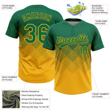 Load image into Gallery viewer, Custom Kelly Green Gold 3D Gradient Square Shape Two-Button Unisex Softball Jersey

