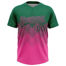 Load image into Gallery viewer, Custom Kelly Green Pink 3D Gradient Square Shape Two-Button Unisex Softball Jersey
