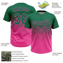 Load image into Gallery viewer, Custom Kelly Green Pink 3D Gradient Square Shape Two-Button Unisex Softball Jersey
