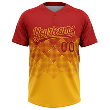Load image into Gallery viewer, Custom Red Gold 3D Gradient Square Shape Two-Button Unisex Softball Jersey
