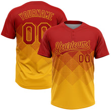 Load image into Gallery viewer, Custom Red Gold 3D Gradient Square Shape Two-Button Unisex Softball Jersey
