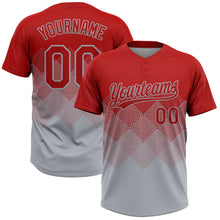 Load image into Gallery viewer, Custom Red Gray 3D Gradient Square Shape Two-Button Unisex Softball Jersey
