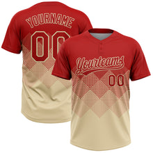 Load image into Gallery viewer, Custom Red Cream 3D Gradient Square Shape Two-Button Unisex Softball Jersey
