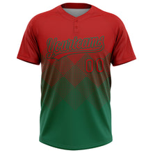 Load image into Gallery viewer, Custom Red Kelly Green 3D Gradient Square Shape Two-Button Unisex Softball Jersey
