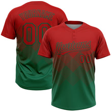 Load image into Gallery viewer, Custom Red Kelly Green 3D Gradient Square Shape Two-Button Unisex Softball Jersey
