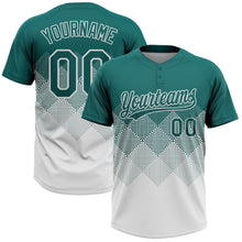 Load image into Gallery viewer, Custom Teal White 3D Gradient Square Shape Two-Button Unisex Softball Jersey
