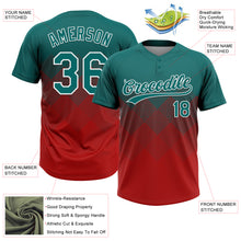 Load image into Gallery viewer, Custom Teal Red-White 3D Gradient Square Shape Two-Button Unisex Softball Jersey
