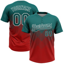 Load image into Gallery viewer, Custom Teal Red-White 3D Gradient Square Shape Two-Button Unisex Softball Jersey
