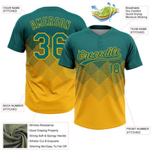 Load image into Gallery viewer, Custom Teal Gold 3D Gradient Square Shape Two-Button Unisex Softball Jersey
