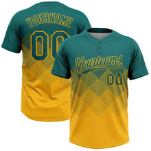 Load image into Gallery viewer, Custom Teal Gold 3D Gradient Square Shape Two-Button Unisex Softball Jersey

