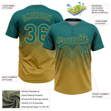 Load image into Gallery viewer, Custom Teal Old Gold 3D Gradient Square Shape Two-Button Unisex Softball Jersey
