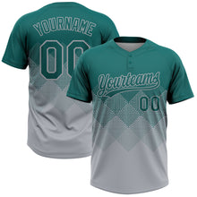 Load image into Gallery viewer, Custom Teal Gray 3D Gradient Square Shape Two-Button Unisex Softball Jersey
